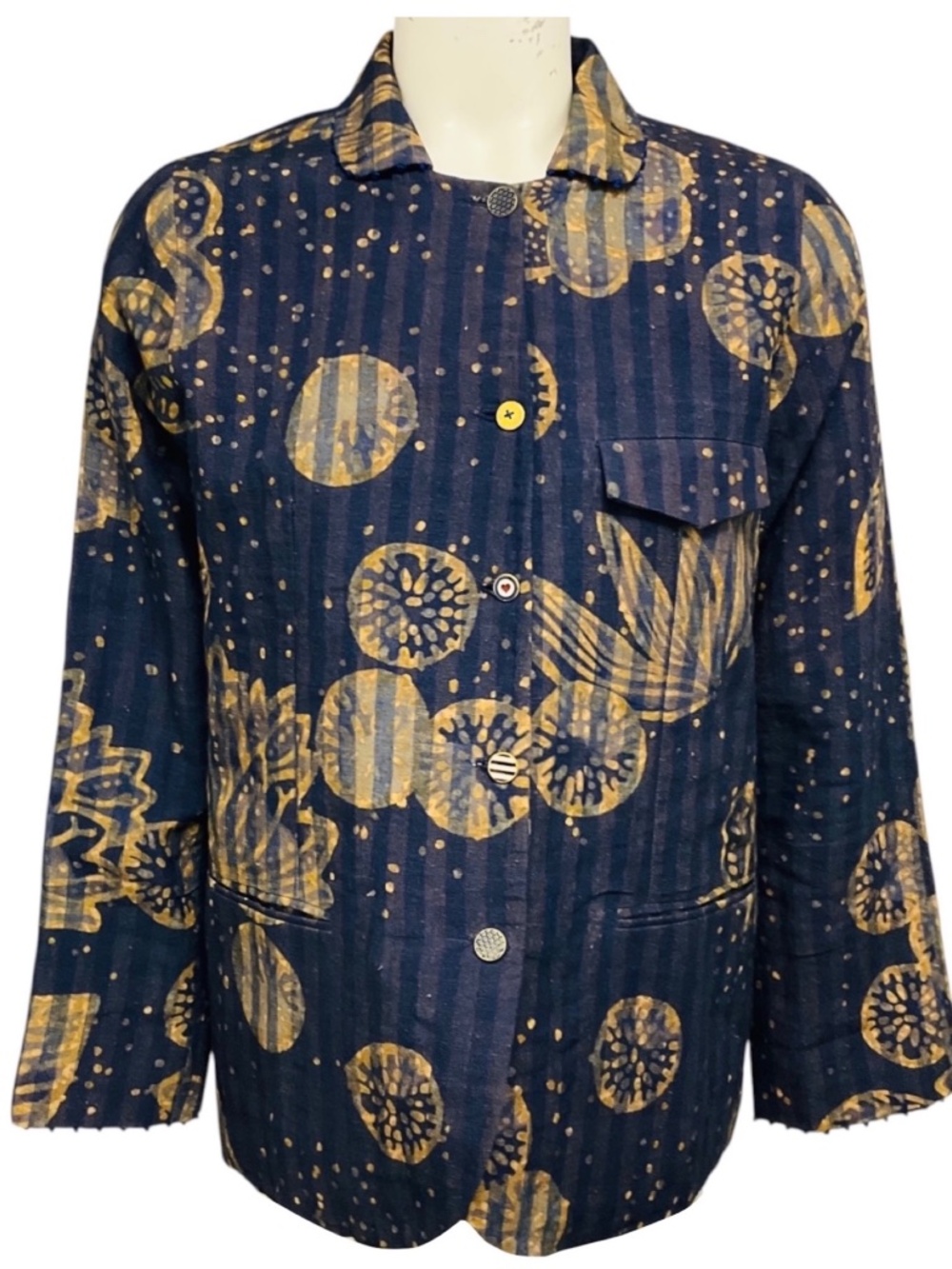 PERO BLUE / MUSTARD YELLOW PRINTED LINEN JACKET